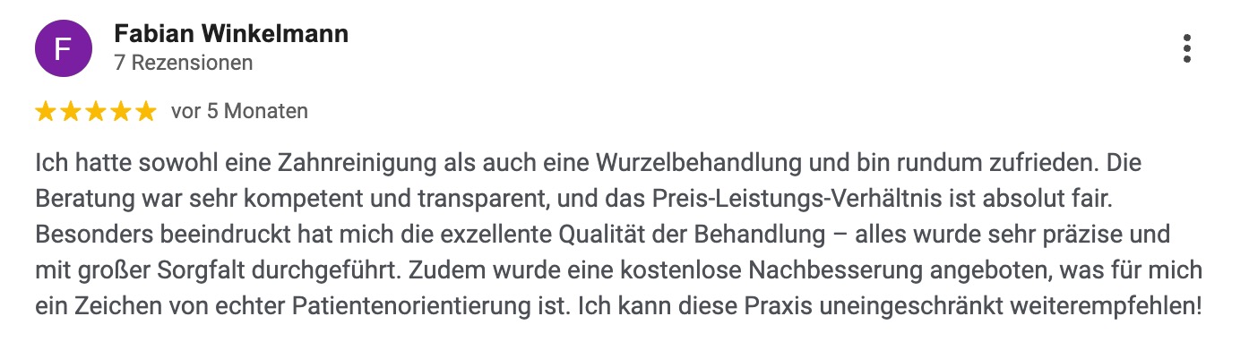 Google-Rezension eines Patienten