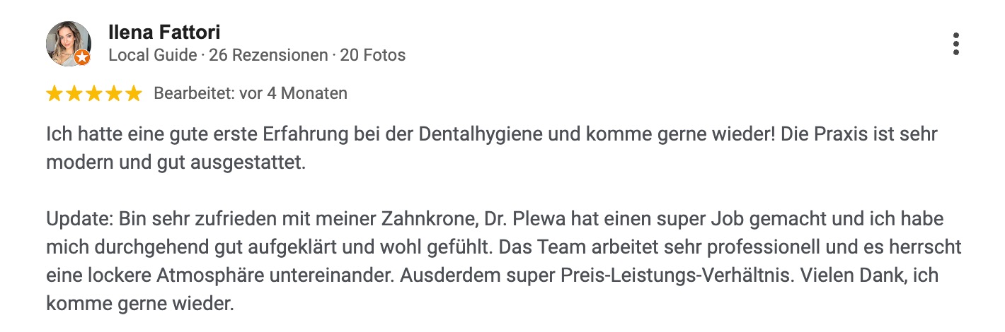 Google-Rezension eines Patienten